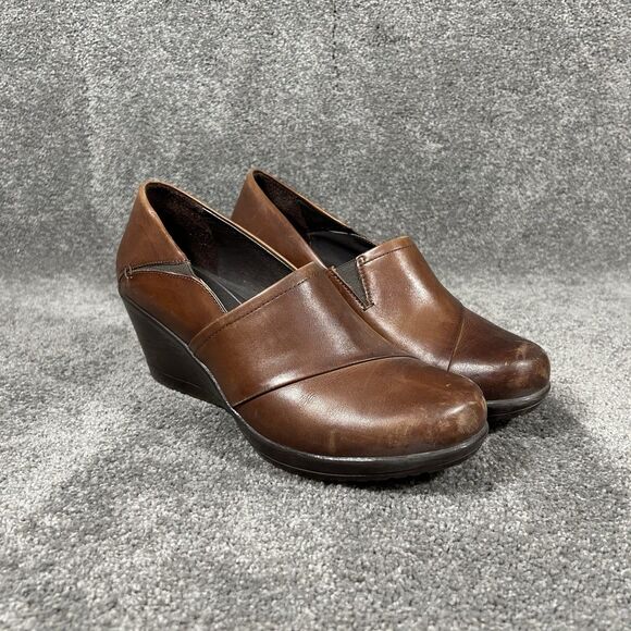 Dansko Rosaline Womens 41 Brown Leather Casual Wedge Heels Pump Slip On Shoes - Picture 1 of 10